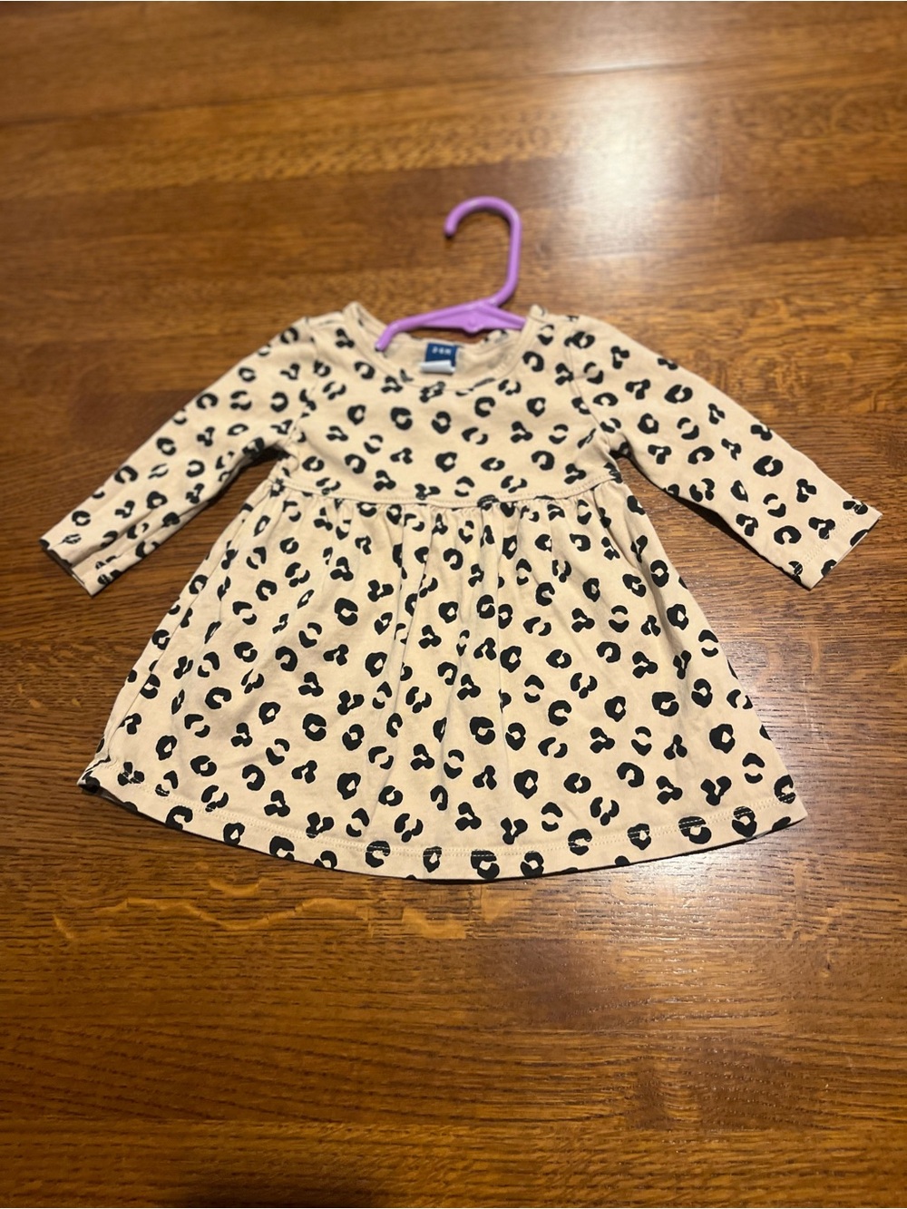 Infant size 3-6 months Cream Leopard Print Long Sleeve Dress old navy